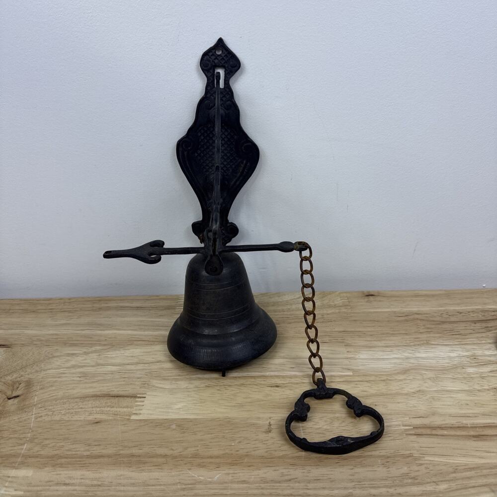 Antiqued Cast Iron Pull Door Bell w/ Chain Vintage Style Service Bell